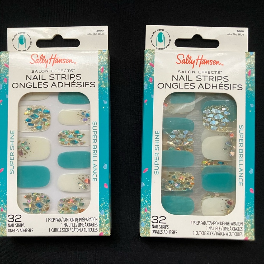 Sally Hansen Teal & White Glitter Nail Strips - Salon Effects “Into the Blue
